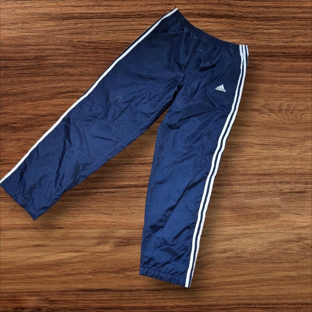 Adidas Blue Track Wind Snap Away Pants with White Stripes